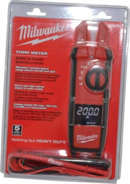 Milwaukee Tool - 2205-20, CAT IV, CAT III, Digital True RMS Clamp Meter with 0.63" Fork Jaws - 1000 VAC/VDC, 200 AC/DC Amps, Measures Voltage, Continuity, Current, Resistance - Strong Tooling