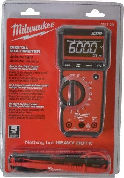 Milwaukee Tool - 2217-20, CAT III, 600 VAC/VDC, Digital True RMS Auto Ranging Multimeter - 40 mOhm, Measures Voltage, Capacitance, Current, Frequency, Resistance, Temperature - Strong Tooling