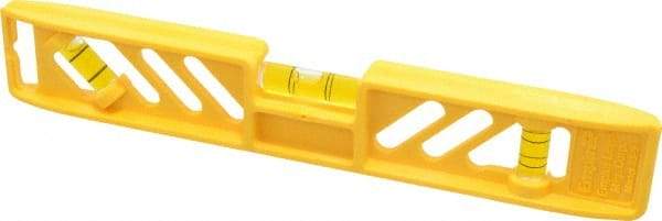 Empire Level - 9" Long 3 Vial Torpedo Level - Polycast, Yellow, 1 45°, 1 Level & 1 Plumb Vials - Strong Tooling