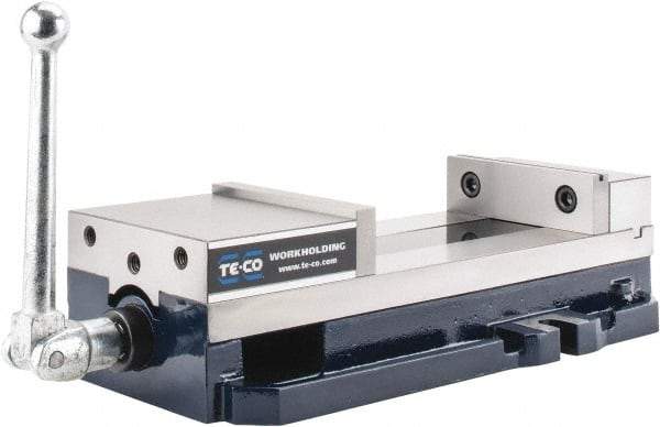 TE-CO - 6" Jaw Width, 9" Jaw Opening Capacity, Horizontal Stationary Machine Vise - Manual Operation, 8,200 Lb Capacity, 1 Station, 437.03mm Long x 117.48mm High x 1-1/2" Deep, 44.45mm Jaw Height - Strong Tooling