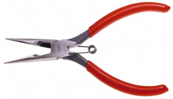 Urrea - 6-3/4" OAL, 1-1/2" Jaw Length x 47/64" Jaw Width, Long Nose Side Cutting Needle Nose Pliers - Serrated Jaw, Chain Nose Head, Rubber Grip Handles, with Spring - Strong Tooling