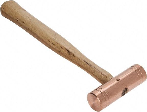 Made in USA - 1-1/2 Lb Head 1-1/4" Face Copper Nonmarring Hammer - 12" OAL, Wood Handle - Strong Tooling