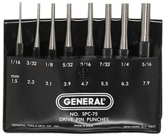 General - 8 Piece, 1/16 to 5/16", Pin Punch Set - Comes in Plastic Case - Strong Tooling