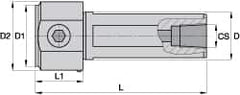 Kennametal - Neutral Cut, KM3225 Modular Connection, Round Shank Lathe Modular Clamping Unit - 32mm Square Shank Diam, 3.543" OAL, Series NCM-SS Round Shank Standard Length - Exact Industrial Supply