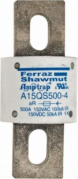 Ferraz Shawmut - 150 VAC/VDC, 500 Amp, Fast-Acting Semiconductor/High Speed Fuse - Bolt-on Mount, 3-1/2" OAL, 100 at AC, 50 at DC kA Rating, 1-1/2" Diam - Strong Tooling