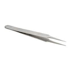 Value Collection - 4-3/4" OAL 2A-SS Precision Tweezers - Rounded Flat Tip with Tapered Edge - Strong Tooling