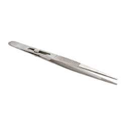 Value Collection - 5-3/4" OAL Stainless Steel Assembly Tweezers - Slide Locking Broad Point, Serrated Body/Tip - Strong Tooling