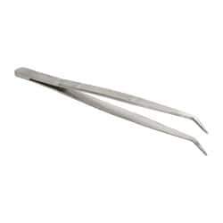 Value Collection - 6-1/4" OAL Stainless Steel Assembly Tweezers - Long Bent Point, Serrated Body/Tip - Strong Tooling