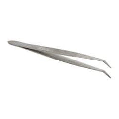 Value Collection - 4-11/32" OAL Stainless Steel Assembly Tweezers - Short Bent Point, Serrated Body/Edge - Strong Tooling