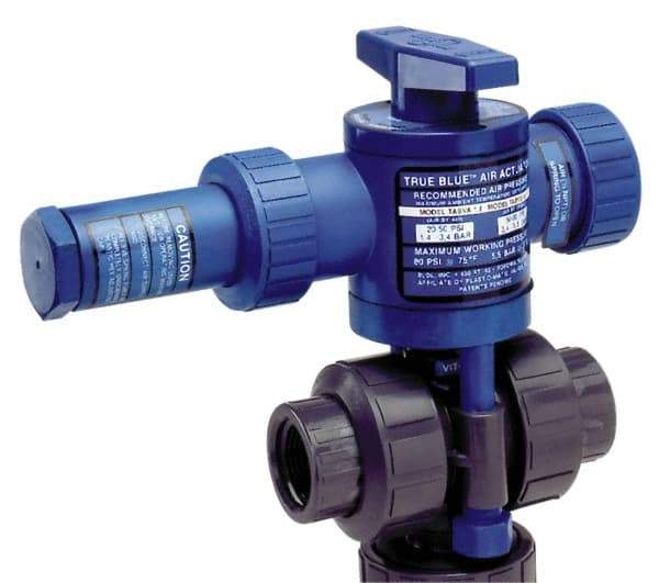 Plast-O-Matic - 1" Pipe, PVC Pneumatic Spring Return Actuated Ball Valve - EPDM Seal, True Union End Connection - Strong Tooling