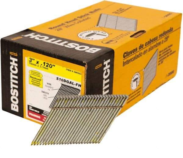 Stanley Bostitch - 11 Gauge 0.12" Shank Diam 3" Long Framing Nails for Power Nailers - Steel, Galvanized Finish, Smooth Shank, Angled Stick Wire Collation, Round Head, Diamond Point - Strong Tooling