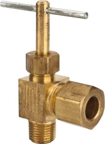 Parker - 5/16 x 1/8" Pipe, Angled Needle Valve - Compression x MNPTF Ends, Brass Valve, 150 Max psi - Strong Tooling