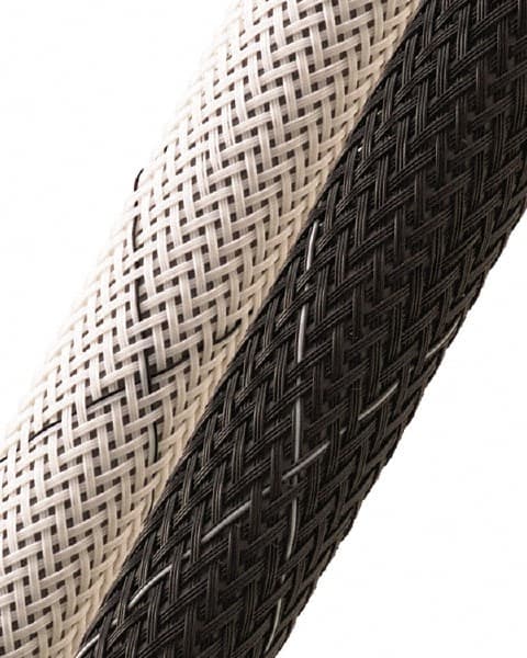 Techflex - Black/White Braided Expandable Cable Sleeve - 50' Coil Length, -103 to 257°F - Strong Tooling