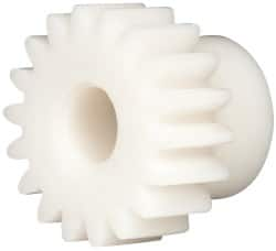 Made in USA - 20 Pitch, 0.9" Pitch Diam, 1" OD, 18 Tooth Spur Gear - 3/8" Face Width, 5/16" Bore Diam, 43/64" Hub Diam, 20° Pressure Angle, Acetal - Strong Tooling