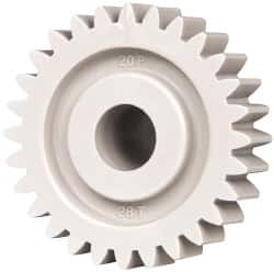 Made in USA - 20 Pitch, 1.4" Pitch Diam, 1.4" OD, 28 Tooth Spur Gear - 3/8" Face Width, 3/8" Bore Diam, 47/64" Hub Diam, 20° Pressure Angle, Acetal - Strong Tooling