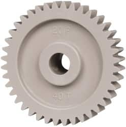 Made in USA - 20 Pitch, 2" Pitch Diam, 2.1" OD, 40 Tooth Spur Gear - 3/8" Face Width, 3/8" Bore Diam, 47/64" Hub Diam, 20° Pressure Angle, Acetal - Strong Tooling