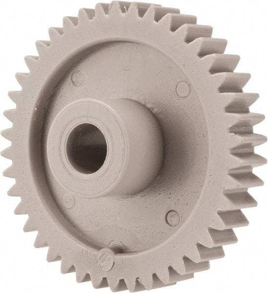 Made in USA - 20 Pitch, 2.1" Pitch Diam, 2.2" OD, 42 Tooth Spur Gear - 3/8" Face Width, 3/8" Bore Diam, 47/64" Hub Diam, 20° Pressure Angle, Acetal - Strong Tooling