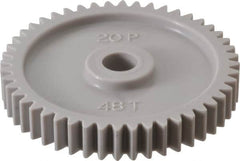 Made in USA - 20 Pitch, 2.4" Pitch Diam, 2-1/2" OD, 48 Tooth Spur Gear - 3/8" Face Width, 3/8" Bore Diam, 47/64" Hub Diam, 20° Pressure Angle, Acetal - Strong Tooling