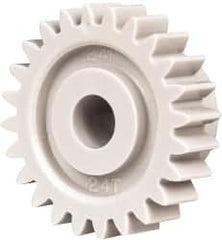 Made in USA - 24 Pitch, 1" Pitch Diam, 1.083" OD, 24 Tooth Spur Gear - 1/4" Face Width, 1/4" Bore Diam, 5/8" Hub Diam, 20° Pressure Angle, Acetal - Strong Tooling