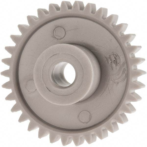 Made in USA - 24 Pitch, 1.416" Pitch Diam, 1-1/2" OD, 34 Tooth Spur Gear - 1/4" Face Width, 1/4" Bore Diam, 39/64" Hub Diam, 20° Pressure Angle, Acetal - Strong Tooling