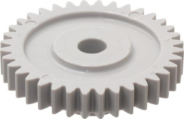 Made in USA - 24 Pitch, 1-1/2" Pitch Diam, 1.583" OD, 36 Tooth Spur Gear - 1/4" Face Width, 1/4" Bore Diam, 5/8" Hub Diam, 20° Pressure Angle, Acetal - Strong Tooling