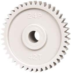 Made in USA - 48 Pitch, 1-3/4" Pitch Diam, 1.833" OD, 42 Tooth Spur Gear - 1/4" Face Width, 5/16" Bore Diam, 43/64" Hub Diam, 20° Pressure Angle, Acetal - Strong Tooling