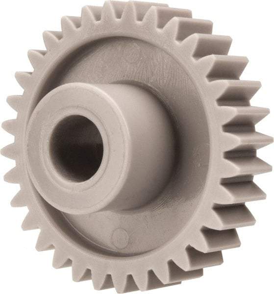 Made in USA - 32 Pitch, 1-3/16" Pitch Diam, 1-1/4" OD, 38 Tooth Spur Gear - 3/16" Face Width, 1/4" Bore Diam, 39/64" Hub Diam, 20° Pressure Angle, Acetal - Strong Tooling