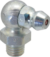 Alemite - 90° Head Angle, 1/4-28 Taper Steel Taper Thread Grease Fitting - 3/8" Hex, 3/4" Overall Height, 13/64" Shank Length, 10,000 Operating psi, Zinc Plated Finish - Strong Tooling