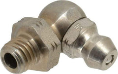 Alemite - 90° Head Angle, 1/4-28 Taper Stainless Steel Standard Grease Fitting - 3/8" Hex, 3/4" Overall Height, 13/64" Shank Length - Strong Tooling