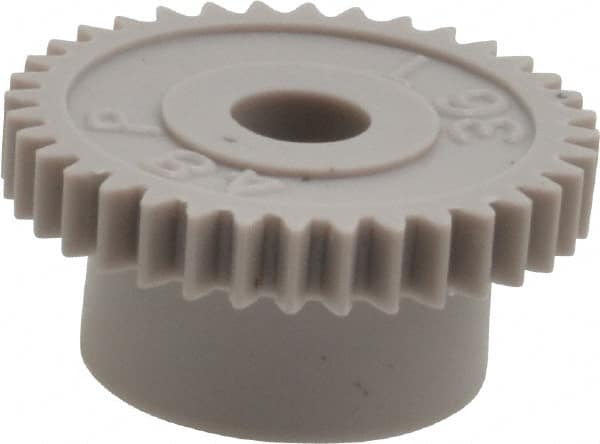 Made in USA - 48 Pitch, 3/4" Pitch Diam, 0.792" OD, 36 Tooth Spur Gear - 1/8" Face Width, 3/16" Bore Diam, 35/64" Hub Diam, 20° Pressure Angle, Acetal - Strong Tooling