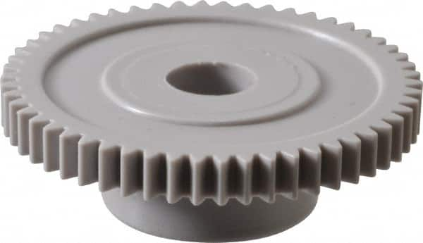 Made in USA - 48 Pitch, 1-1/8" Pitch Diam, 1.168" OD, 54 Tooth Spur Gear - 1/8" Face Width, 1/4" Bore Diam, 39/64" Hub Diam, 20° Pressure Angle, Acetal - Strong Tooling