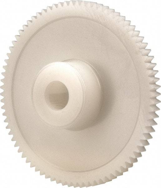 Made in USA - 48 Pitch, 1.667" Pitch Diam, 1.708" OD, 80 Tooth Spur Gear - 1/8" Face Width, 1/4" Bore Diam, 39/64" Hub Diam, 20° Pressure Angle, Acetal - Strong Tooling