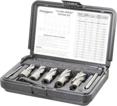 Hougen - 8 Piece, 9/16 to 1-1/16" Cutter Diam, 1" Cutting Depth, High Speed Steel Annular Cutter Set - Bright Finish, 3/4" Shank Diam, 9/16, 11/16, 13/16, 15/16, 1-1/16" Cutter Diams, 2 Flats on Shank - Strong Tooling