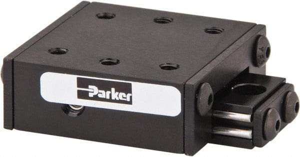 Parker - 6 Lb. Capacity, 4-40 Mount Hole, 1/2" Travel, Ball Bearing Slide Table - Single Axis, 6 Mounting Holes, 1-1/4" Long x 1-1/4" Wide x 1/2" High - Strong Tooling