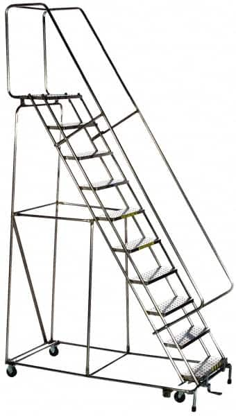 Ballymore - 58-1/2" 3 Step Ladder - Rolling Safety Ladder, 300 Lb Capacity, 28-1/2" Platform Height, 20" Base Width x 25" Base Depth, Solid Ribbed Tread - Strong Tooling