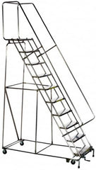 Ballymore - 58-1/2" 3 Step Ladder - Rolling Safety Ladder, 300 Lb Capacity, 28-1/2" Platform Height, 20" Base Width x 25" Base Depth, Solid Ribbed Tread - Strong Tooling