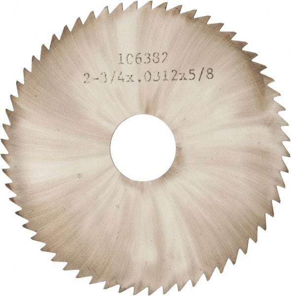 Made in USA - 2-3/4" Diam x 0.0313" Blade Thickness x 5/8" Arbor Hole Diam, 60 Tooth Slitting and Slotting Saw - Arbor Connection, Solid Carbide, Concave Ground - Strong Tooling