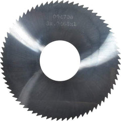 Made in USA - 3" Diam x 0.0468" Blade Thickness x 1" Arbor Hole Diam, 72 Tooth Slitting and Slotting Saw - Arbor Connection, Right Hand, Uncoated, Solid Carbide, 5° Rake, Concave Ground - Strong Tooling