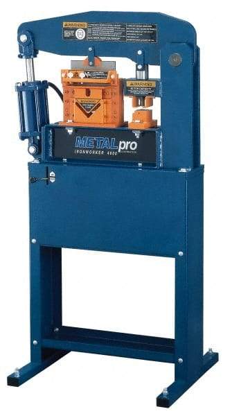 Metalpro - 3-3/4" Throat Depth, 40 Ton Punch Pressure, Ironworker - 3/4 hp, 1 Phase, 110 Volts, 30" Wide x 55-1/4" High x 24" Deep - Strong Tooling