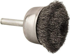 Made in USA - 1-3/4" Diam, 1/4" Shank Crimped Wire Steel Cup Brush - 0.006" Filament Diam, 3/4" Trim Length, 13,000 Max RPM - Strong Tooling