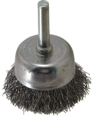 Made in USA - 1-3/4" Diam, 1/4" Shank Crimped Wire Steel Cup Brush - 0.0118" Filament Diam, 3/4" Trim Length, 13,000 Max RPM - Strong Tooling