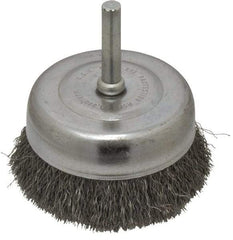 Made in USA - 2-3/4" Diam, 1/4" Shank Crimped Wire Steel Cup Brush - 0.008" Filament Diam, 7/8" Trim Length, 13,000 Max RPM - Strong Tooling