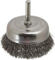 Made in USA - 2-3/4" Diam, 1/4" Shank Crimped Wire Steel Cup Brush - 0.0118" Filament Diam, 7/8" Trim Length, 13,000 Max RPM - Strong Tooling