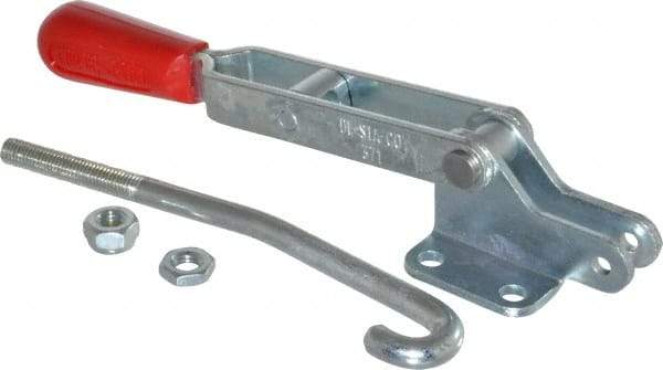 De-Sta-Co - 750 Lb Capacity, Horizontal, J Hook, Flanged Base, Carbon Steel Pull Action Latch Clamp - 5.38" Drawing Movement, 11.89" OAL, Straight Handle - Strong Tooling