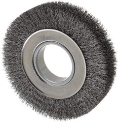 Weiler - 6" OD, 2" Arbor Hole, Crimped Steel Wheel Brush - 1-1/4" Face Width, 1-1/8" Trim Length, 0.0118" Filament Diam, 6,000 RPM - Strong Tooling