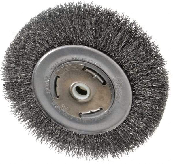 Weiler - 6" OD, 5/8" Arbor Hole, Crimped Steel Wheel Brush - 7/8" Face Width, 1-1/8" Trim Length, 0.014" Filament Diam, 6,000 RPM - Strong Tooling