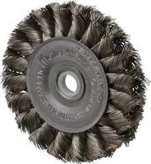 Weiler - 3" OD, 1/2" Arbor Hole, Knotted Stainless Steel Wheel Brush - 3/8" Face Width, 5/8" Trim Length, 0.0118" Filament Diam, 25,000 RPM - Strong Tooling