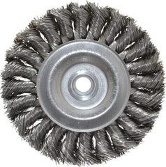 Weiler - 4" OD, 1/2" Arbor Hole, Knotted Steel Wheel Brush - 1/2" Face Width, 7/8" Trim Length, 0.014" Filament Diam, 20,000 RPM - Strong Tooling