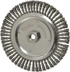 Weiler - 6-7/8" OD, 5/8-11 Arbor Hole, Knotted Steel Wheel Brush - 3/16" Face Width, 1-1/8" Trim Length, 0.02" Filament Diam, 9,000 RPM - Strong Tooling