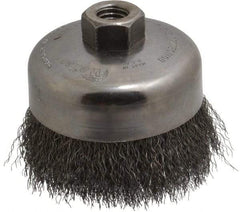 Weiler - 4" Diam, 5/8-11 Threaded Arbor, Steel Fill Cup Brush - 0.0118 Wire Diam, 1-3/8" Trim Length, 9,000 Max RPM - Strong Tooling